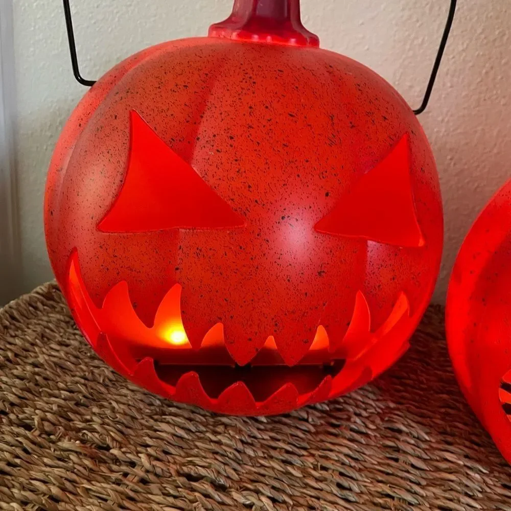 Holiday Home LED Fire Pumpkins Spider Web Design set of 2!